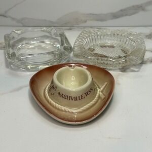Vintage Ashtray Lot of 3 Scotty Nashville TN Cowboy Hat Japan Glass Retro